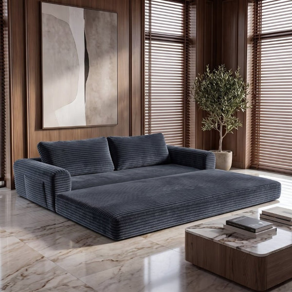 English Elm 76 Inch Cloud Corduroy Futon Sofa Bed Foldable Floor Couch for Living Room Guests Dark Gray W5105P525479