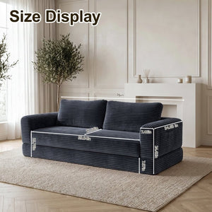 English Elm 76 Inch Cloud Corduroy Futon Sofa Bed Foldable Floor Couch for Living Room Guests Dark Gray W5105P525479
