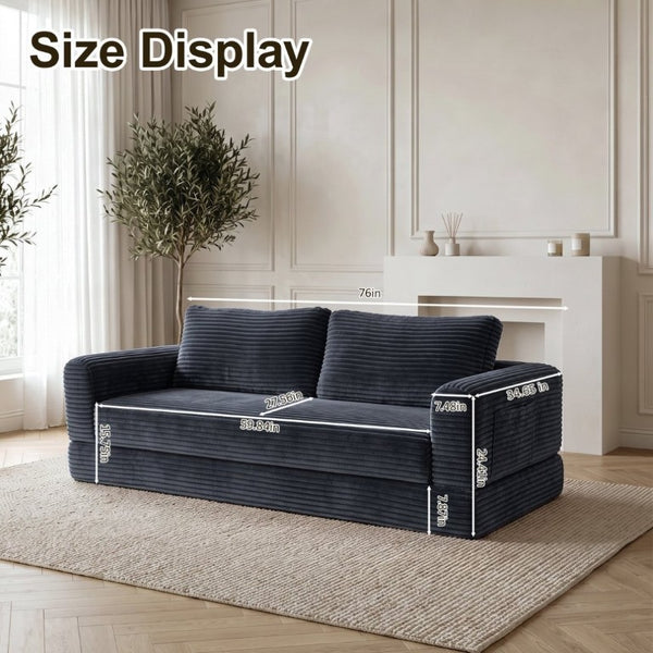 English Elm 76 Inch Cloud Corduroy Futon Sofa Bed Foldable Floor Couch for Living Room Guests Dark Gray W5105P525479
