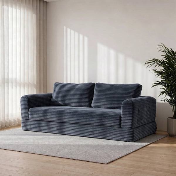English Elm 76 Inch Cloud Corduroy Futon Sofa Bed Foldable Floor Couch for Living Room Guests Dark Gray W5105P525479