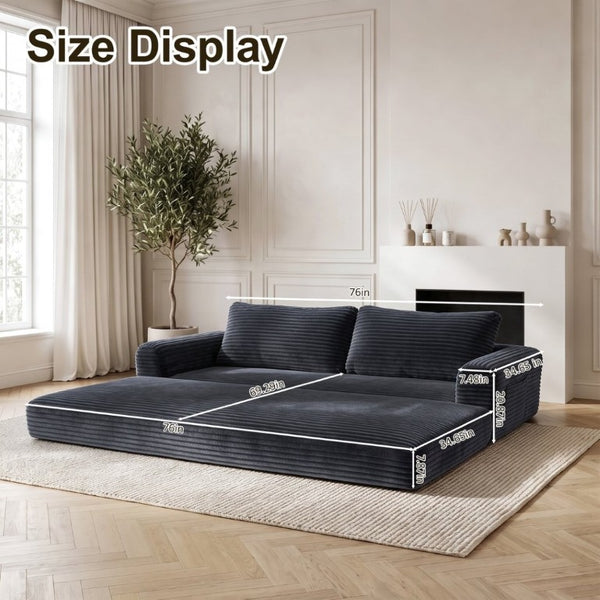 English Elm 76 Inch Cloud Corduroy Futon Sofa Bed Foldable Floor Couch for Living Room Guests Dark Gray W5105P525479