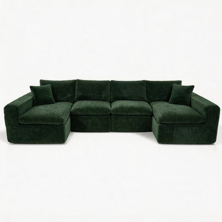 English Elm Sofa Modular U Shaped Corduroy Sectional with Cloud Cushioning for Living Room W5105P589201