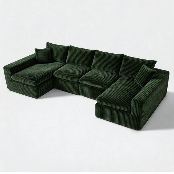 English Elm Sofa Modular U Shaped Corduroy Sectional with Cloud Cushioning for Living Room W5105P589201