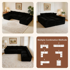 English Elm Modular U Shaped Cloud Sectional with Memory Foam Corduroy Upholstery for Living Room Black W5105S00004