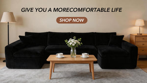 English Elm Modular U Shaped Cloud Sectional with Memory Foam Corduroy Upholstery for Living Room Black W5105S00004