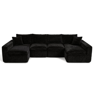 English Elm Modular U Shaped Cloud Sectional with Memory Foam Corduroy Upholstery for Living Room Black W5105S00004
