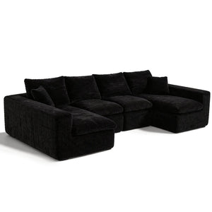 English Elm Modular U Shaped Cloud Sectional with Memory Foam Corduroy Upholstery for Living Room Black W5105S00004