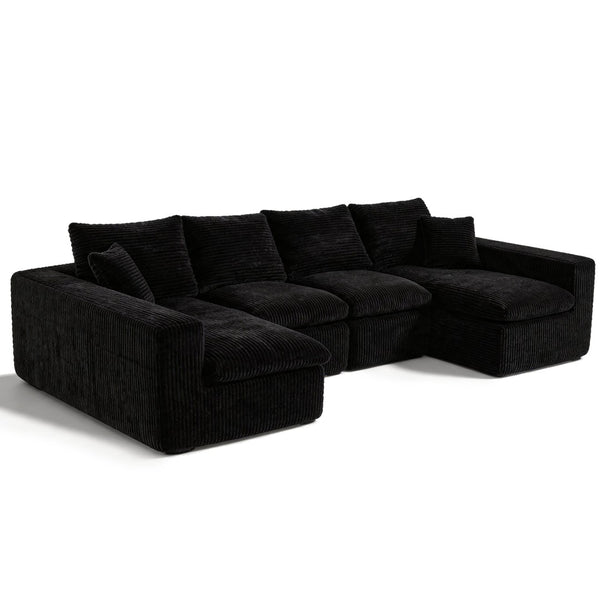 English Elm Modular U Shaped Cloud Sectional with Memory Foam Corduroy Upholstery for Living Room Black W5105S00004