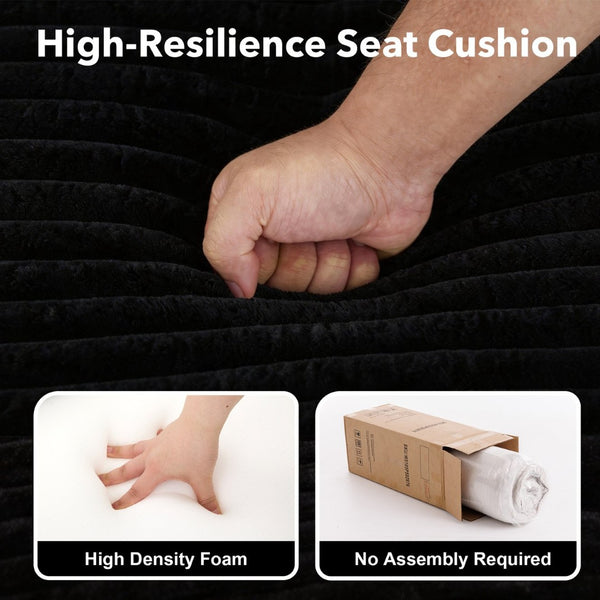 English Elm Modular U Shaped Cloud Sectional with Memory Foam Corduroy Upholstery for Living Room Black W5105S00004