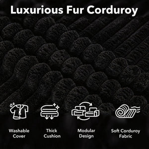 English Elm Modular U Shaped Cloud Sectional with Memory Foam Corduroy Upholstery for Living Room Black W5105S00004
