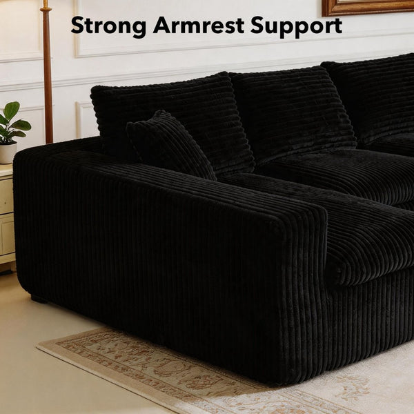 English Elm Modular U Shaped Cloud Sectional with Memory Foam Corduroy Upholstery for Living Room Black W5105S00004