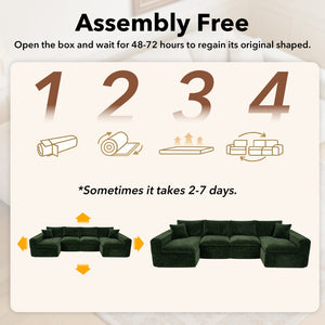 English Elm Modular U-shaped Cloud Sectional Sofa Deep Memory Foam Corduroy Living Room Couch Green W5105S00005