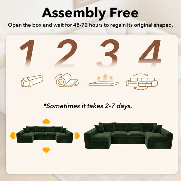 English Elm Modular U-shaped Cloud Sectional Sofa Deep Memory Foam Corduroy Living Room Couch Green W5105S00005