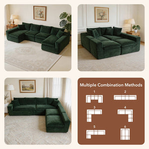 English Elm Modular U-shaped Cloud Sectional Sofa Deep Memory Foam Corduroy Living Room Couch Green W5105S00005