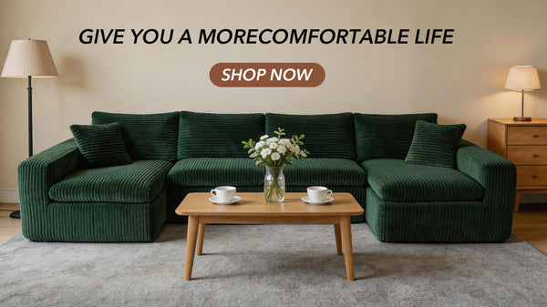 English Elm Modular U-shaped Cloud Sectional Sofa Deep Memory Foam Corduroy Living Room Couch Green W5105S00005