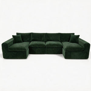 English Elm Modular U-shaped Cloud Sectional Sofa Deep Memory Foam Corduroy Living Room Couch Green W5105S00005