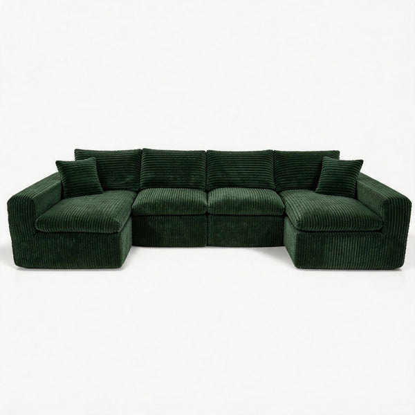 English Elm Modular U-shaped Cloud Sectional Sofa Deep Memory Foam Corduroy Living Room Couch Green W5105S00005