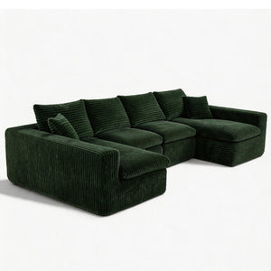 English Elm Modular U-shaped Cloud Sectional Sofa Deep Memory Foam Corduroy Living Room Couch Green W5105S00005
