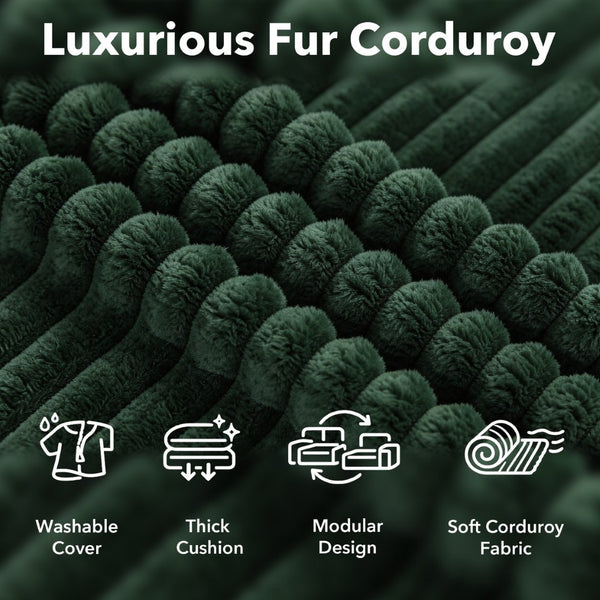 English Elm Modular U-shaped Cloud Sectional Sofa Deep Memory Foam Corduroy Living Room Couch Green W5105S00005