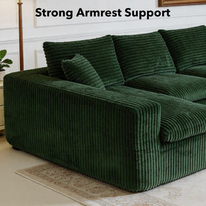 English Elm Modular U-shaped Cloud Sectional Sofa Deep Memory Foam Corduroy Living Room Couch Green W5105S00005