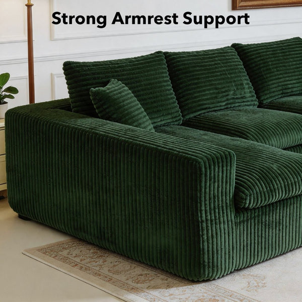 English Elm Modular U-shaped Cloud Sectional Sofa Deep Memory Foam Corduroy Living Room Couch Green W5105S00005