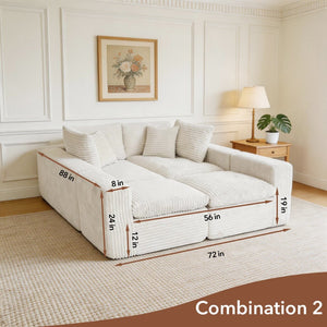 English Elm Modular U Shaped Cloud Sectional with Memory Foam Corduroy Upholstery for Living Room Beige White W5105S00006