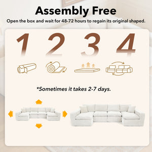 English Elm Modular U Shaped Cloud Sectional with Memory Foam Corduroy Upholstery for Living Room Beige White W5105S00006