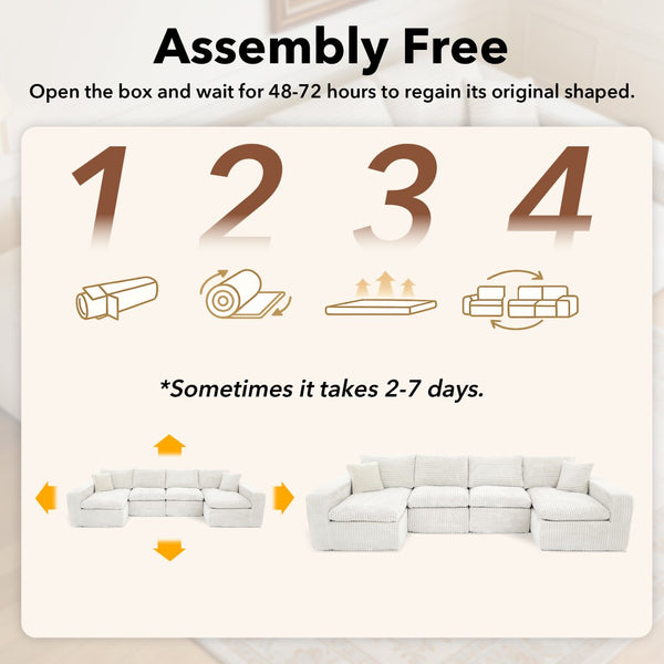 English Elm Modular U Shaped Cloud Sectional with Memory Foam Corduroy Upholstery for Living Room Beige White W5105S00006