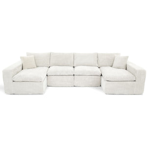 English Elm Modular U Shaped Cloud Sectional with Memory Foam Corduroy Upholstery for Living Room Beige White W5105S00006