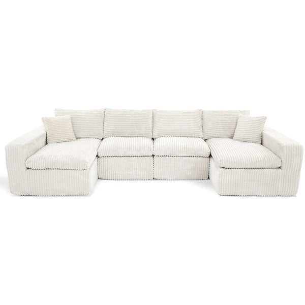 English Elm Modular U Shaped Cloud Sectional with Memory Foam Corduroy Upholstery for Living Room Beige White W5105S00006