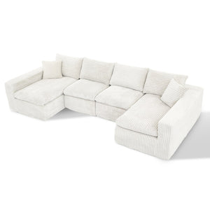 English Elm Modular U Shaped Cloud Sectional with Memory Foam Corduroy Upholstery for Living Room Beige White W5105S00006