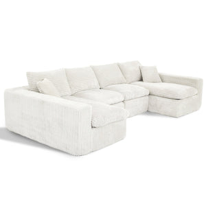 English Elm Modular U Shaped Cloud Sectional with Memory Foam Corduroy Upholstery for Living Room Beige White W5105S00006