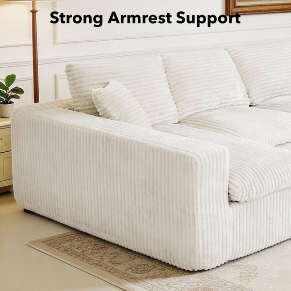 English Elm Modular U Shaped Cloud Sectional with Memory Foam Corduroy Upholstery for Living Room Beige White W5105S00006