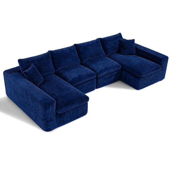 English Elm Modular U-shaped Cloud Sectional Sofa Deep Memory Foam Corduroy Living Room Couch Blue W5105S00007