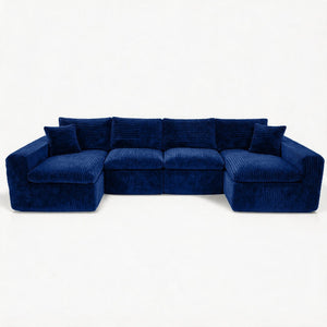 English Elm Modular U-shaped Cloud Sectional Sofa Deep Memory Foam Corduroy Living Room Couch Blue W5105S00007