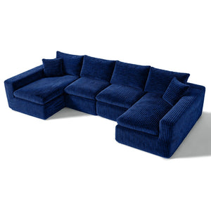English Elm Modular U-shaped Cloud Sectional Sofa Deep Memory Foam Corduroy Living Room Couch Blue W5105S00007