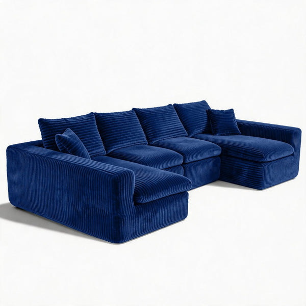 English Elm Modular U-shaped Cloud Sectional Sofa Deep Memory Foam Corduroy Living Room Couch Blue W5105S00007
