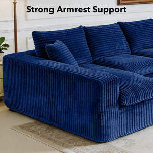 English Elm Modular U-shaped Cloud Sectional Sofa Deep Memory Foam Corduroy Living Room Couch Blue W5105S00007