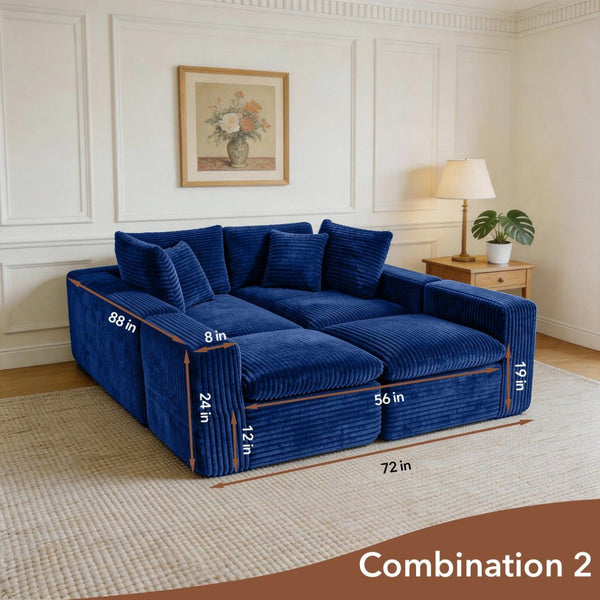 English Elm Modular U-shaped Cloud Sectional Sofa Deep Memory Foam Corduroy Living Room Couch Blue W5105S00007
