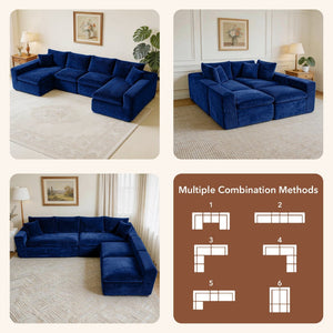 English Elm Modular U-shaped Cloud Sectional Sofa Deep Memory Foam Corduroy Living Room Couch Blue W5105S00007