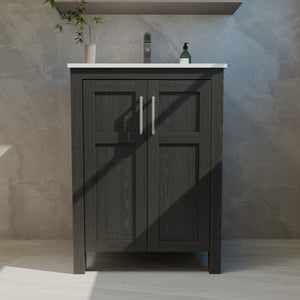 English Elm A Black and White Bathroom Vanity with Ceramic Basin Moisture Resistant Wood Storage W5107S00001