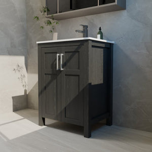 English Elm A Black and White Bathroom Vanity with Ceramic Basin Moisture Resistant Wood Storage W5107S00001