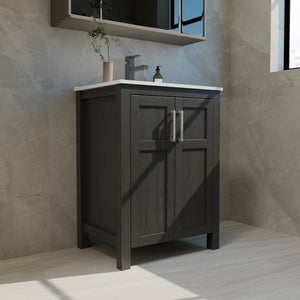 English Elm A Black and White Bathroom Vanity with Ceramic Basin Moisture Resistant Wood Storage W5107S00001