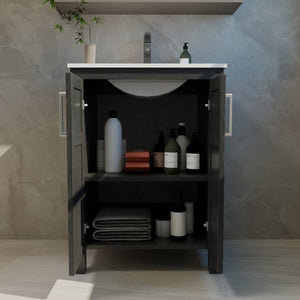 English Elm A Black and White Bathroom Vanity with Ceramic Basin Moisture Resistant Wood Storage W5107S00001