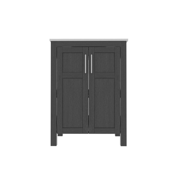English Elm A Black and White Bathroom Vanity with Ceramic Basin Moisture Resistant Wood Storage W5107S00001