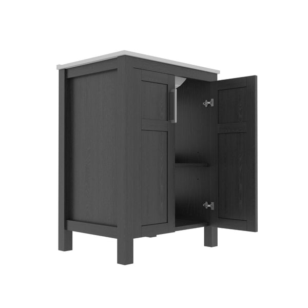 English Elm A Black and White Bathroom Vanity with Ceramic Basin Moisture Resistant Wood Storage W5107S00001