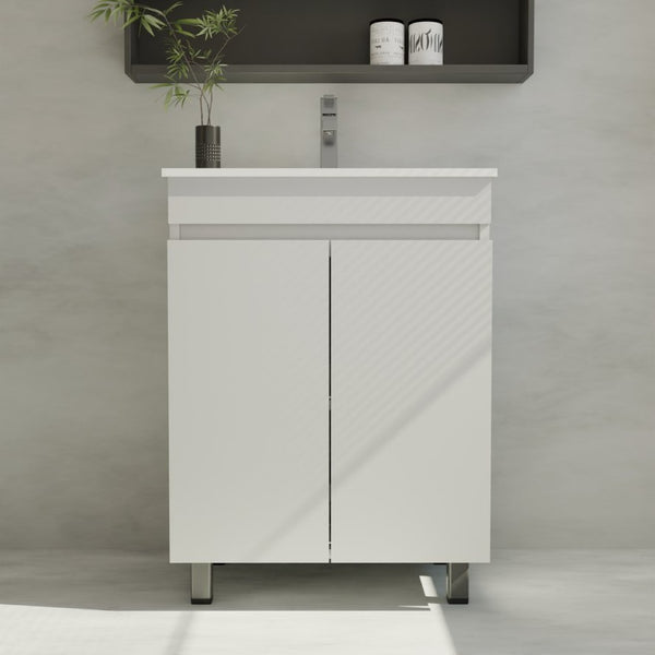 English Elm A 24 Inch White Floor Standing Bathroom Vanity with Integrated Sink and Soft Close Doors W5107S00003