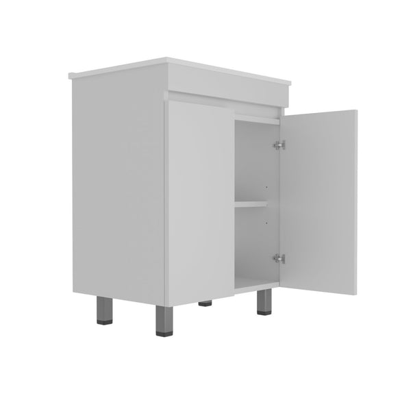English Elm A 24 Inch White Floor Standing Bathroom Vanity with Integrated Sink and Soft Close Doors W5107S00003