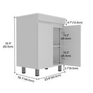 English Elm A 24 Inch White Floor Standing Bathroom Vanity with Integrated Sink and Soft Close Doors W5107S00003