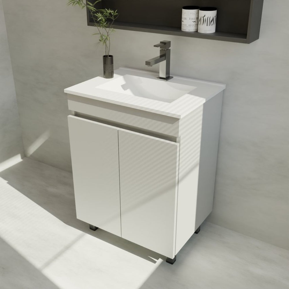 English Elm A 24 Inch White Floor Standing Bathroom Vanity with Integrated Sink and Soft Close Doors W5107S00003